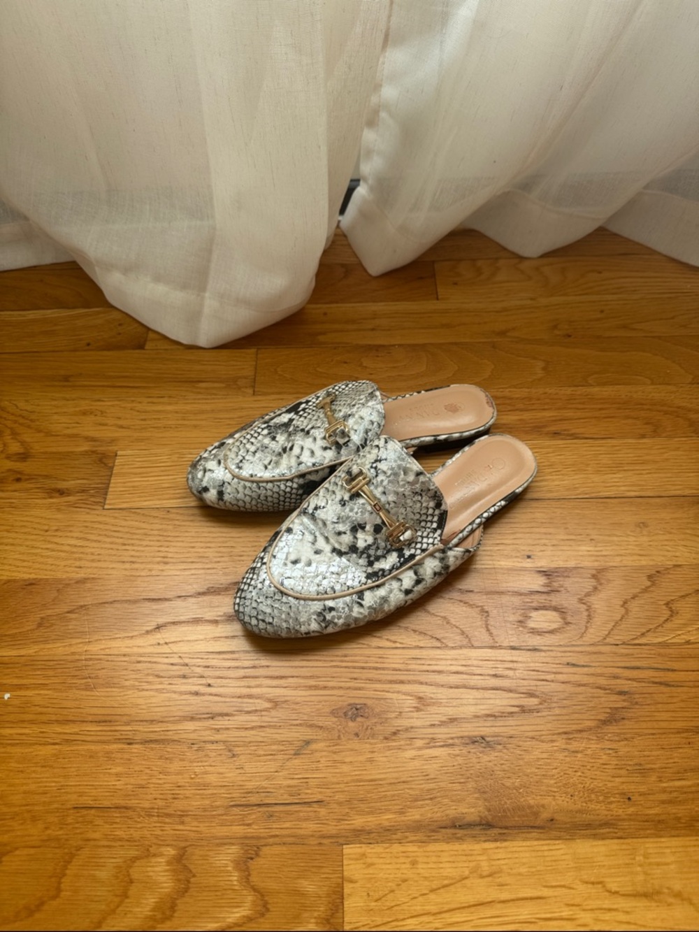 Snake-Print Backless Loafers in Black & White